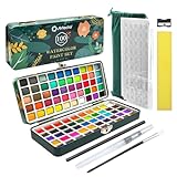 Artecho Aquarellfarben Set 100 Farben in Tragbarer Box, Mit Pinsel und Aquarellpapier, Aquarell für Reisen, Wasserfarben für Künstler und Hobbymaler