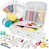 YINVA Häkelset für Anfänger 111 Stück Häkelnadel Set 0.6mm-8mm Ergonomische Häkelnadeln Crochet Set Stricken für Anfänger Set Häkelgarn Tragbaren Tasche Strickzubehör(Weiß)