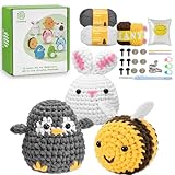Häkelnadel-Set für Anfänger, Starter-Set mit Videokurs in deutscher Sprache, Schritt für Schritt, häkelset tiere,crochet set,Anfänger für Erwachsen,häkelset kinder-Kaninchen-Pinguin-Biene