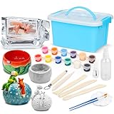 TOMMYHOME Ton Lufttrocknend für Anfänger,DIY-Set zum Töpfern für Kinder,Töpfer Set für Zuhause mit Werkzeugen,Farben,Pinseln,Glanzlack - Weiß