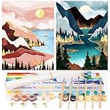 gelrovaled 2 Stück Malen Nach Zahlen Erwachsene, Paint by Numbers Malen Nach Zahlen, DIY Landschaft mit Pinseln und Acrylfarben Handgemalt Ölgemälde Leinwand für Home Décor，(30x40cm)