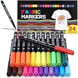 24 Textilstifte Waschmaschinenfest, Textilmalstifte, 24 Farbe Stoffmalfarben für Junge Mädchen, Stofffarbe Textilmarke für T-shirt, Stoffbeutel, Hüte, Einkaufstasche, Segeltuchschuhe, DIY Basteleie