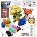 Häkelset Tiere, Häkelset für Anfänger, Strickset mit Anleitung, Schritt für Schritt, Weiches Garn mit Strickzubehör, Tragbar Häkelnadel Set, Geeignet als Geschenk (Wale, Bienen, Füchse, Schildkröten)