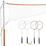 Franklin Sports Uni – Erwachsene Starter enthält 4 Stahlschläger, 2 Vögel, verstellbares Heringe – Hinterhof-oder Strand-Badminton-Set – einfache Netz-Einrichtung, Einheitsgröße