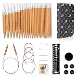 RUIDI Rundstricknadeln Set, Rundstricknadeln Set Austauschbar mit Tasche & Zubehör, 13 Paare Rundstricknadel-Set (10cm) in Größen von 2,75 mm bis 10 mm (Bambus)