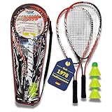 Best Sporting Power Badminton-Set I Federball-Set mit 2 Schläger orange/schwarz & 3 neongelbe Bälle I Speed-Badminton Set Erwachsene & Kinder inkl. Tragetsche