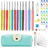 Aucuu Häkelnadel Set 47 Stück, 12 Größe Häkelset von 2 mm bis 8 mm mit Häkel Zubehör, Häkelnadeln Set mit Häkeltasche, Soft Gummi Häckelnadel Crochet Set, Stricken Nadeln Kit für Kinder Anfänger