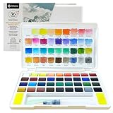 Artecho Aquarellfarben Set 36 Farben in Tragbarer Box, Mit Wassertankpinsel, Aquarell für Reisen, Wasserfarben für Künstler und Hobbymaler