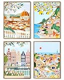 YUCCAORCHID 4 Stück Malen Nach Zahlen Erwachsene Landschafts Faltenfreie Leinwand mit Pinseln Acrylpigment DIY Ölgemälde Leinwand Set 20x30 cm（Ohne Rahmen