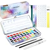 Anyart Aquarellfarben Set 50 Farben in Tragbarer Box Inklusive 4 Fluoreszierende, Wasserfarben für Reisen, Watercolor Set Mit Pinsel und Aquarellpapier für Künstler und Malerei-Liebhaber