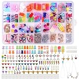 AILUYA 207 Stück Charms Anhänger Set, Schmuck Selber Machen Set mit Aufbewahrungsbox, Ohrringe Selber Machen Set Bubble Tea Schmetterling Bär, Geschenke für Mädchen für DIY Armband Halsketten Schmuck