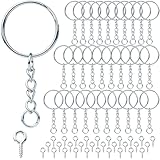 Schlüsselring mit Kette 170 Stück Schlüsselanhänger Basteln Set (85 Schlüsselanhänger Ringe Kette + 85 Schrauböse Pins) Schlüsselringe 25mm für Schlüssel DIY Taschen Schmuckherstellung (Silber)
