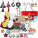 HENGLUO Weihnachtliches Makramee DIY Kit, 150M × 3mm Makramee Garn, Makrame Set Anfänger mit Anleitung, DIY Deko für Weihnachtsschmuck mit Holzperlen, Holzringe und Glocken