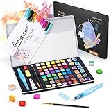 DazSpirit Aquarellfarben Set, 60 Lebendige Farben Wasserfarben Kit, Tragbar Aquarellfarbkasten Inklusive Metallic und Fluoreszenzfarben, Mit 8 Aquarell-Papierblöcken, Für Kinder, Anfänger und Profis