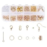 Schmuckherstellung Set, 800 Stücke Schmuck Basteln zubehör Starter Kit mit Sprung Ringe und Karabinerverschluss Ohrringhaken usw, für DIY Bastelbedarf und Reparatur Halskette, Armband, Ohrringe