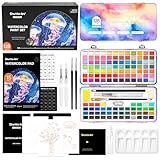 Shuttle Art Aquarellfarben Set, 128 Wasserfarben mit 80 Farben + 48 Metallicfarben, Reise Aquarell Set mit Wasserpinseln, Palette, Aquarellblock für Erwachsene, Kinder, Wasserfarbkasten Tuschkasten