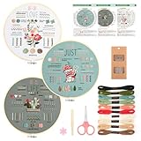3 Stück Sticken Set Erwachsene, Blumenmuster Pflanzen Stickset für Anfänger Embroidery Kit Stickerei Set, Kreuzstich Set mit 1 Bambus Stickrahmen, Anleitung und Werkzeuge, für DIY Kunst, Handwerk
