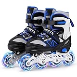 Inline Skates für Kinder Jungen Mädchen Anfänger, 4 Size verstellbare Rollschuhe mit Light Up Rollen. (M (EU32-36)) / (CN35-38)