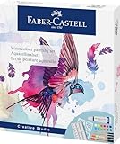 Faber-Castell 169618 - Aquarellfarben Set 18-teilig, mit 12 Farbtuben, 4 Aquarellpinsel, Mischpalette und Schablone