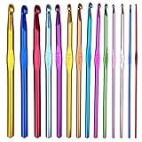 Gvolatee 14 Stück Häkelnadel Set Crochet Hooks Stricknadeln aus bunt Aluminium 14 Größen 2mm-10mm Stricken Werkzeuge Zubehör