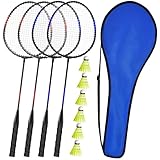 KH Federball Set Badminton Schläger Set of 2 oder 4 für Erwachsene Kinder, Schläger, Federbälle und Tragetasche im Lieferumfang