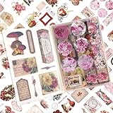 Scrapbooking Sticker, 168 Stück/20 Blatt Scrapbook Stickers, PET Scrapbooking Aufkleber, Vintage Scrapbook Zubehör für Journaling Bullet Kalender Notizbuch Fotoalbum DIY Dekoration (Rote Serie)