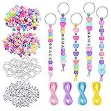 Satiskid 556 Stück DIY Perlen Schlüsselanhänger Herstellungsset, Einschließlich Schlüsselanhänger Buchstabenperlenstränge Und Polyesterschnur, Geschenk Perlen Schmuckdekor