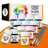 YilYa Textilfarbe - Set aus 12x hochpigmentierten Stoffmalfarben, 3x Pinsel - Waschmaschinenfest und exzellente Deckkraft - 25ml Stofffarbe pro Fläschchen - DIY Textilien, T-Shirts, Jeans, Schuhe