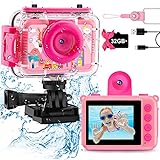 GKTZ Kinderkamera wasserdichte,Unterwasserkamera-1080P Selfie Digitalkamera Fotoapparat für Kinder mit 32GB SD-Karte Spielzeug für 3-12 Jahre Jungen und Mädchen(Rosa)