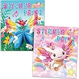 CutteeyFyry Axolotl Stickerbuch für Kinder im Alter von 4–8 Jahren, Stickerbücher nach Zahlen, Aufkleberbücher für Jungen und Mädchen, zur Verbesserung der Intelligenz, Malen nach Aufklebern, für