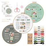GlasFlength Sticken Set Erwachsene, Stickset für Anfänger Blumenmuster Pflanzen Embroidery Kit Kreuzstich Set mit Kunststoff Stickrahmen Anleitung und Werkzeuge Stickerei Set für DIY Kunst Handwerk
