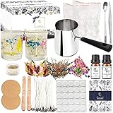 Kerzen Selber Machen Set,Kerzenherstellung Kit,DIY Gel Wachs Kerzenherstellung Set,DIY-Kerzensets,Duftkerze Geschenke Set mit Kerzenwachs,Schmelztiegel,Duftölen,Glas,Getrockneten Blumen,Gold Glitter
