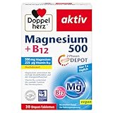 Doppelherz Magnesium 500 + B12 2-Phasen – Hochdosiert mit 500 mg Magnesium pro Depot-Tablette – 30 Tabletten
