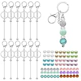 84 Stück Perlen Schlüsselanhänger bastelset, mit 12 Metall Rohlinge Schlüsselanhänger Streifen, 36 Farbige Strassperlen und 36 Große farbige runde Perlen für Schmuckherstellung, DIY, Basteln, Charms