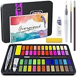 Baozun Aquarellfarben Set, 48 Wasserfarben Aquarell Farben Set Bestehend aus 1 Pinsel,1 Wassertankpinsel,1 Zeichenstift,1 Schwamm, 8 Aquarellpapier, Wasserfarbkasten für Anfänger