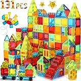 W WISE BLOCK Magnetische Bauklötze Spielzeug 131 Stück mit 2 Autos, STEM Magnetische Bausteinspielzeug für Kleinkinder Kinder Junge Mädch 3 4 5 6 7 8 Jahre