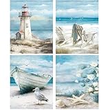 4 Stück Malen nach Zahlen Erwachsene,DIY Strände Malen nach Zahlen Mit 6 Pinseln und Acrylfarbe knitterfreie leinwand Handgemalt Strände Landschaft Paint by Numbers Kit Ohne Rahmen 25 X 30 CM