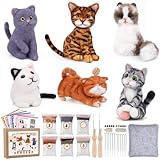 Doxiru Filzen Starterset-Set, 6-Teiliges Katzen-Nadelfilz-Set, Nadelfilzwerkzeuge mit Anleitung, Wollmatte und Fingerlinge für selbstgemachte Wolldekorationen