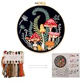 Nurila Sticken Set Erwachsene, Stickset für Anfänger, Stickbilder Erwachsene, Embroidery Kit mit Stickrahmen, Stickbilder für DIY Kunst, Handwerk Pilzmuster DIY Set Erwachsene