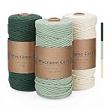 PUWOWYE Makramee-Garn, 3 mm Grün, für Tapisserien, Basteln, Heim- und Böhmische Dekoration, 3 x 100 m
