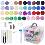 VMUTGA 40 Farben Nadelfilz Set, 72 Stück Filzwolle Nadelfilzen Starter Kit mit Filznadeln Filzwerkzeugen Zubehör und Aufbewahrungsbox für Anfänger Filzwolle Nassfilzen Trockenfilzen DIY Handwerk