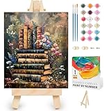 Malen Nach Zahlen Erwachsene mit Rahmen-Malen nach Zahlen Erwachsene Anfängermit Holzstaffelei-Retro Bücher DIY Handgemalt Ölgemälde Kit für Geschenk Home Wand Décor 20x30 cm
