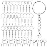 60 Stück Schlüsselanhänger Ring Set, Schlüsselring mit Kette Karabinerverschluss und Schrauböse Pins, Schlüsselanhänger Basteln Set, DIY Schlüsselringe für Schlüssel-Taschen Schmuckherstellung
