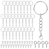 60 Stück Schlüsselanhänger Schraubösen Schlüsselanhänger Ring Set Schlüsselring Basteln Set mit Kette Karabinerverschluss DIY Schlüsselringe für Schlüssel-Taschen Schmuckherstellung