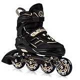 Nils Extreme Inliner für Erwachsene und Kinder - Inline Skates Mädchen und Jungen - ABEC9 Kugellager – Inliner Damen und Herren - Rollerskates Größenverstellbar 39-42 - Schwarz Beige - NA14174