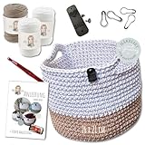 HÄKEL LIESE Häkelset für Anfänger - großer Korb, Häkelset Anfänger, Aufbewahrungskorb, Baumwollgarn, Crochet, Körbe Häkeln, DIY Erwachsene, Häkel-Set, häckeln lernen