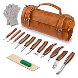 TEKCHIC Schnitzmesser, Deluxe Schnitzwerkzeug Set, Schnitzset für Anfänger, Schnitzmesser Holzbearbeitung Holzschnitzwerkzeug Set mit großem Lederetui