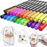 24 Textilstifte Waschmaschinenfest und 7 Schablonen - Textilmarker Stoffmalfarben Waschfest, Permanent Stoffmalstifte für T-shirt Jutebeutel Stoffbeutel zum Bemalen Lätzchen Kindergeburtstag Babyparty