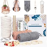 UHAPEER DIY Makramee Kit, 656 Feet Makramee Cord Kit für Anfänger Erwachsene mit Anleitung Wandbehang Pflanzenhänger Kit für Home Room Decor, natürliche Baumwolle, Holzringe, Holzstäbchen