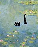 Malen Nach Zahlen Schwarze Katze, Bastelset Gemälde See, Kreativ Set für Erwachsene, DIY Handgemalt Ölgemälde Kit für Anfänger 30X40cm